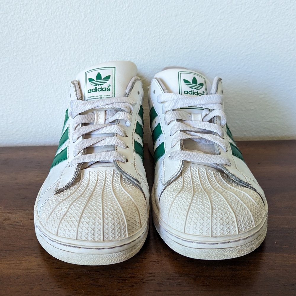 Adidas Superstar Original Men's Sneakers Cloud White Green Stripes Size 7 - Picture 5 of 11